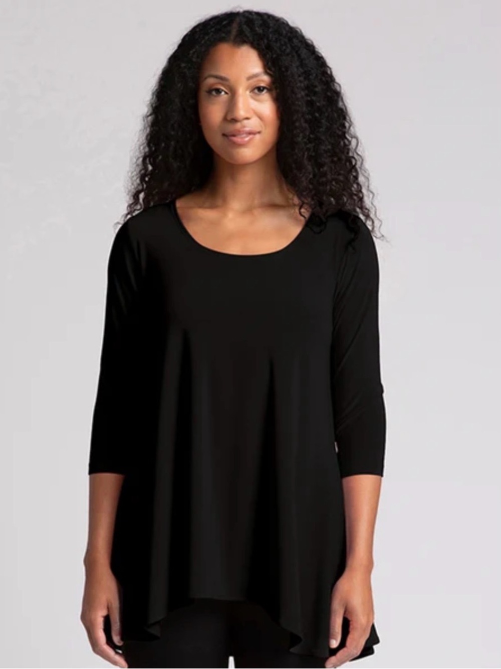 Sympli Nu true tee black stretch jersey knit 3/4 sleeves Sz 6 round neck travel